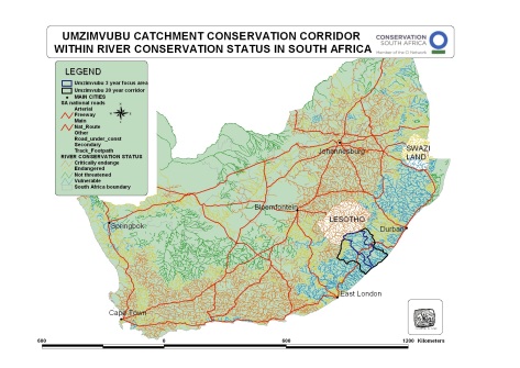 Umzimvubu catchment on South African Map